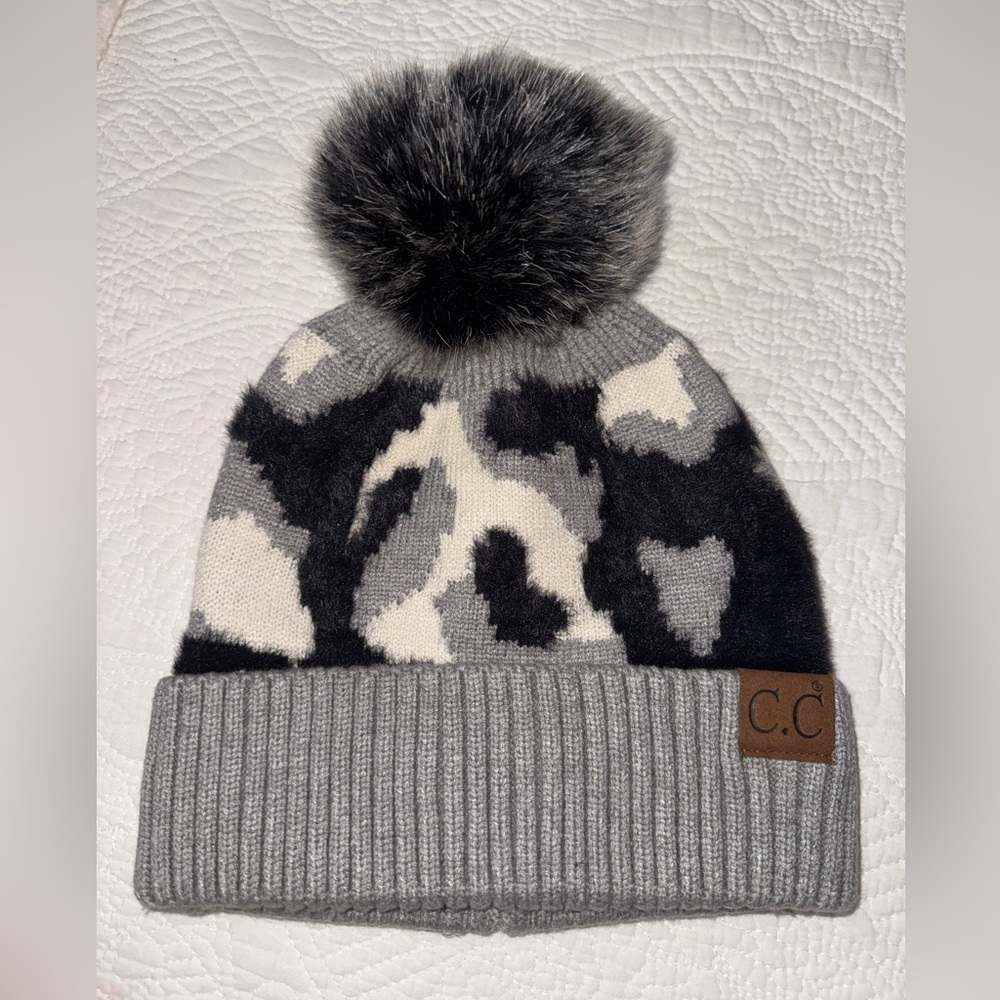 C.C Kids' Gray and Black Camo Beanie
